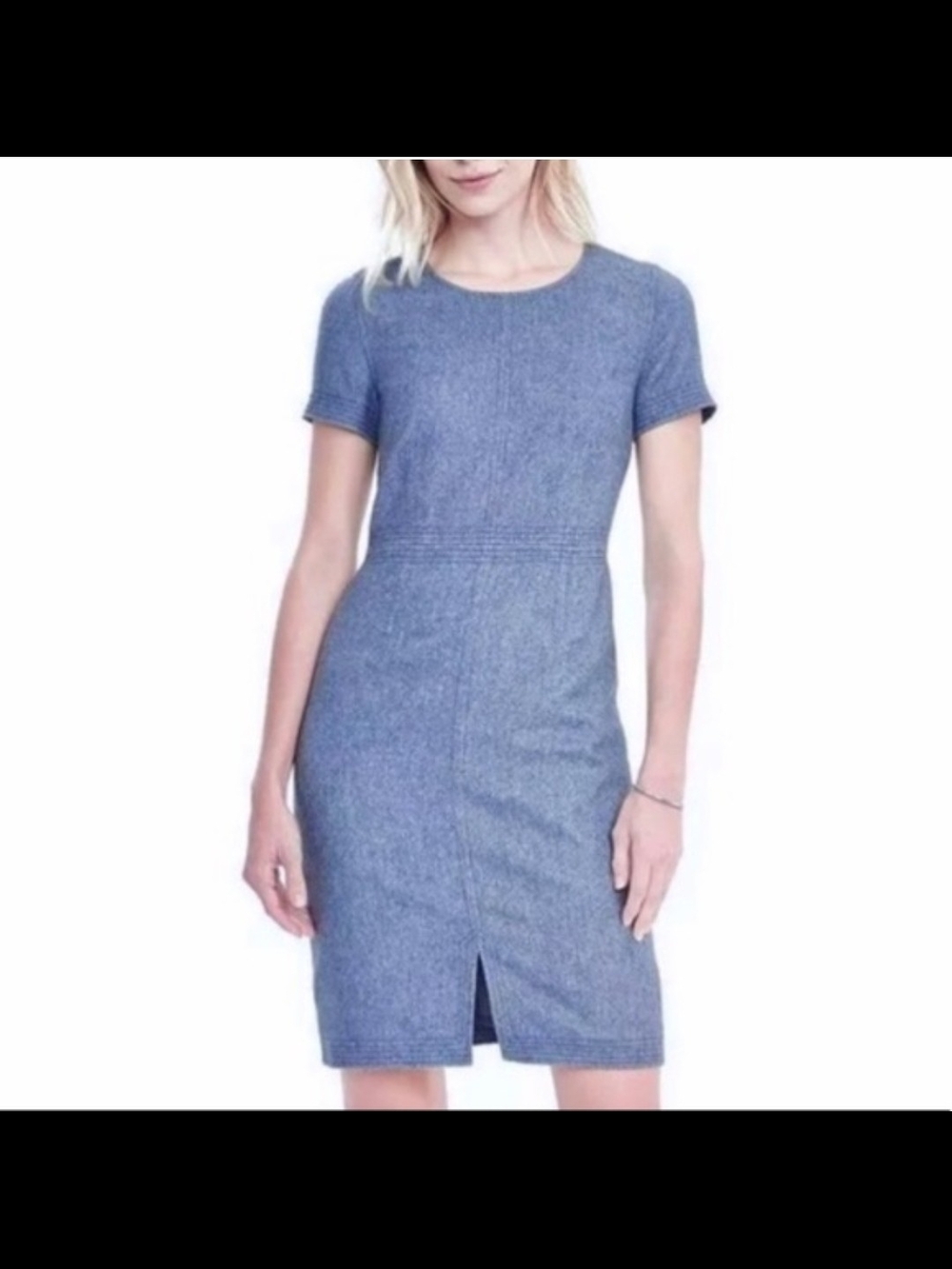 Banana Republic Blue Short-Sleeve Midi Sheath Dress - Picture 4 of 6
